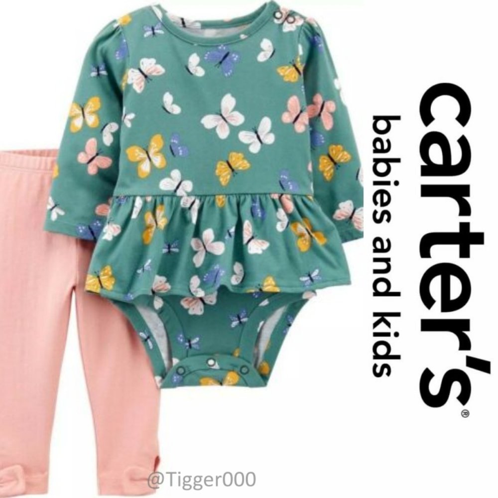 CARTER's Baby Girl 2-Piece Butterfly Peplum Bodysuit & Pants Set